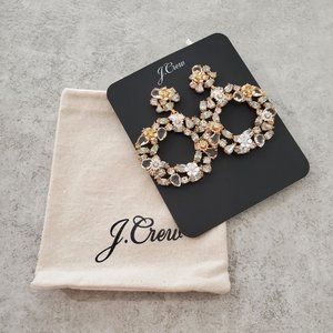 J Crew Floral Hoop Earrings Clear Gold Statement